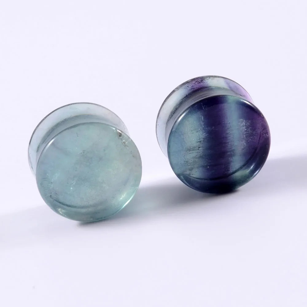 ONE PAIR AURORA FLUORITE STONE PLUGS