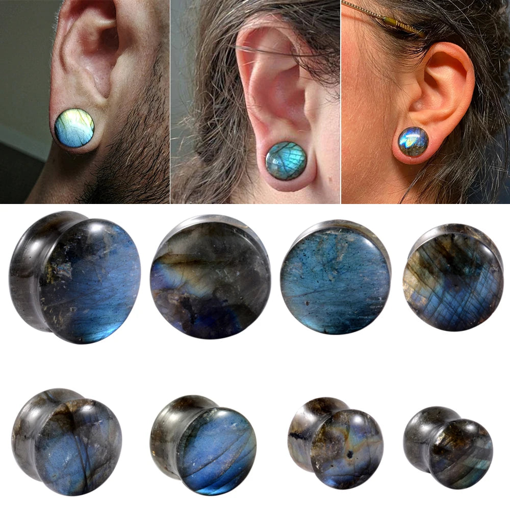 ONE PAIR LABRADORITE STONE PLUGS