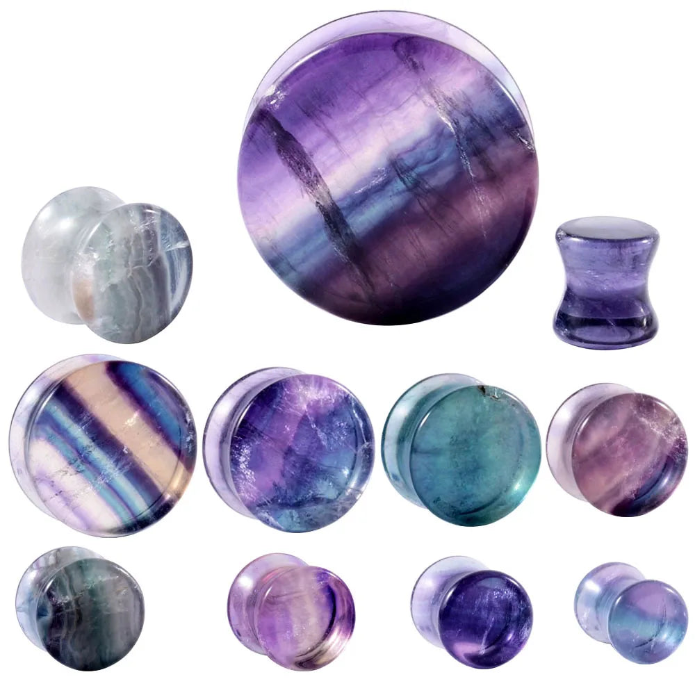 ONE PAIR AURORA FLUORITE STONE PLUGS