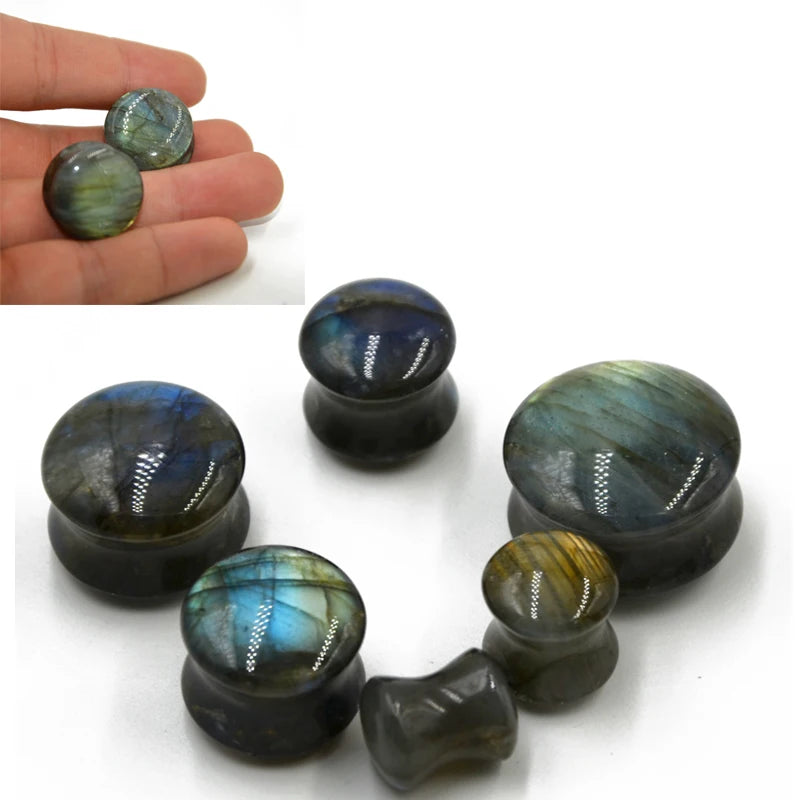 ONE PAIR LABRADORITE STONE PLUGS