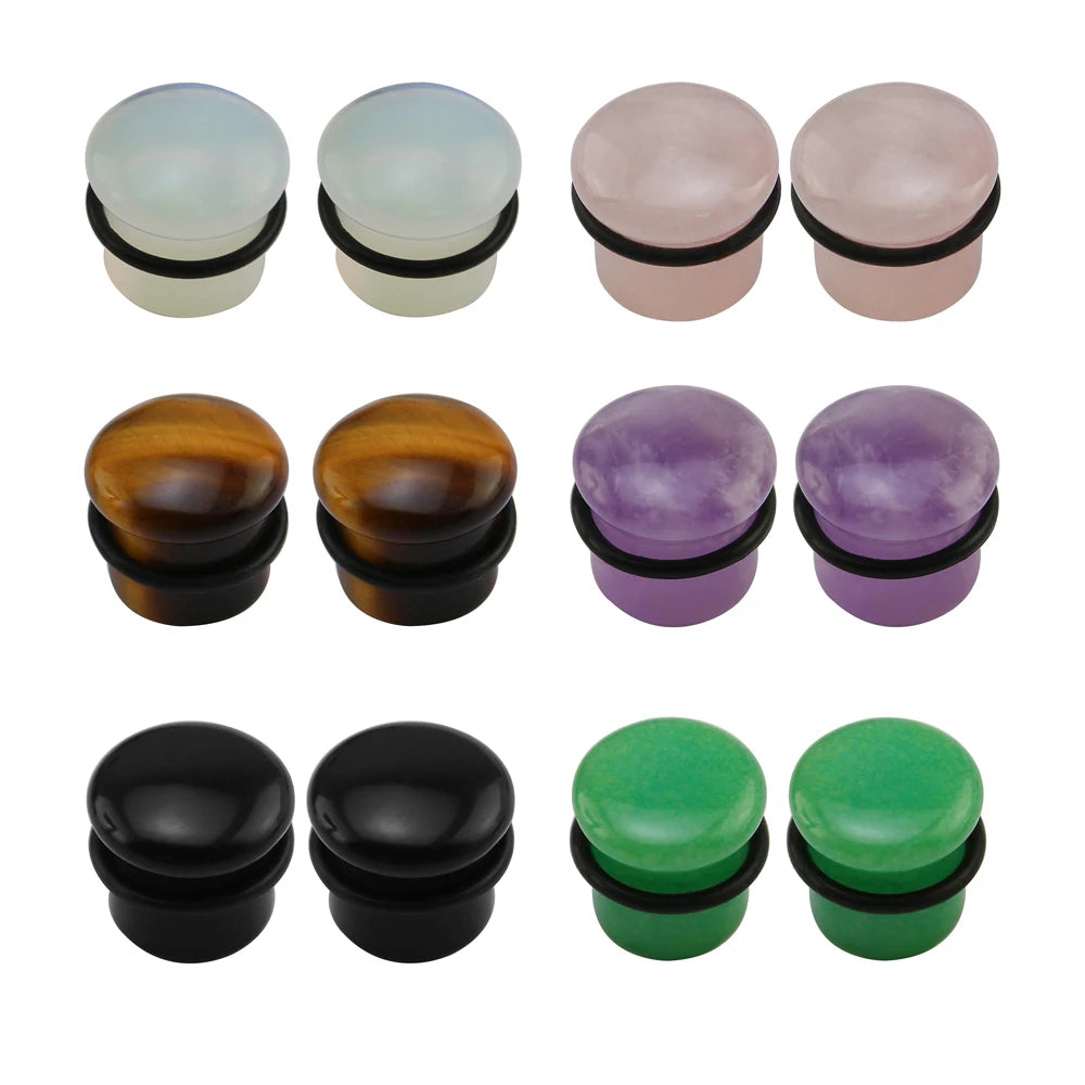 ONE PAIR 5MM-18MM NATURAL SINGLE FLARE STONE PLUGS