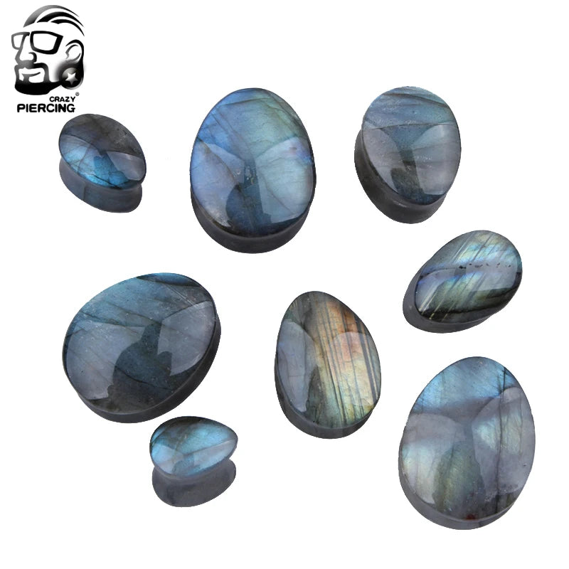 ONE PAIR TEAR DROP STYLE LABRADORITE STONE PLUGS