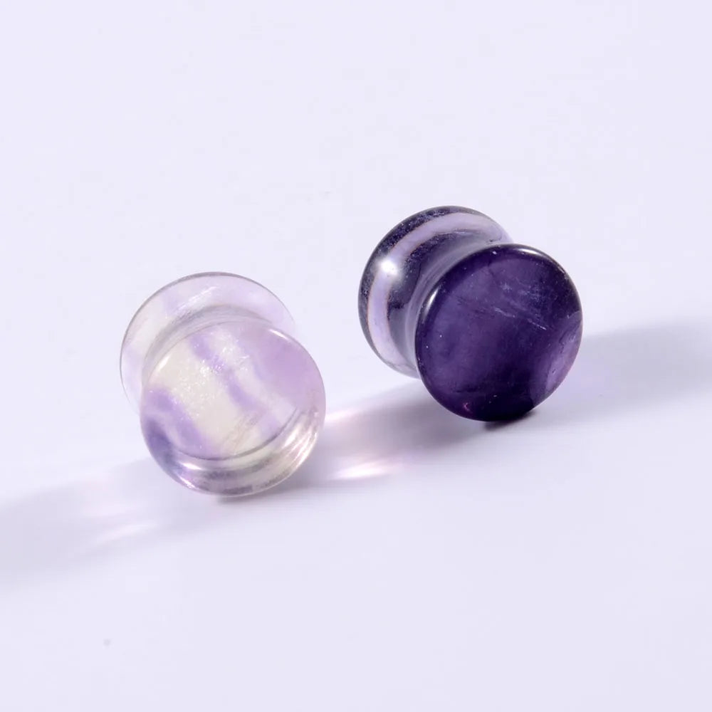 ONE PAIR AURORA FLUORITE STONE PLUGS