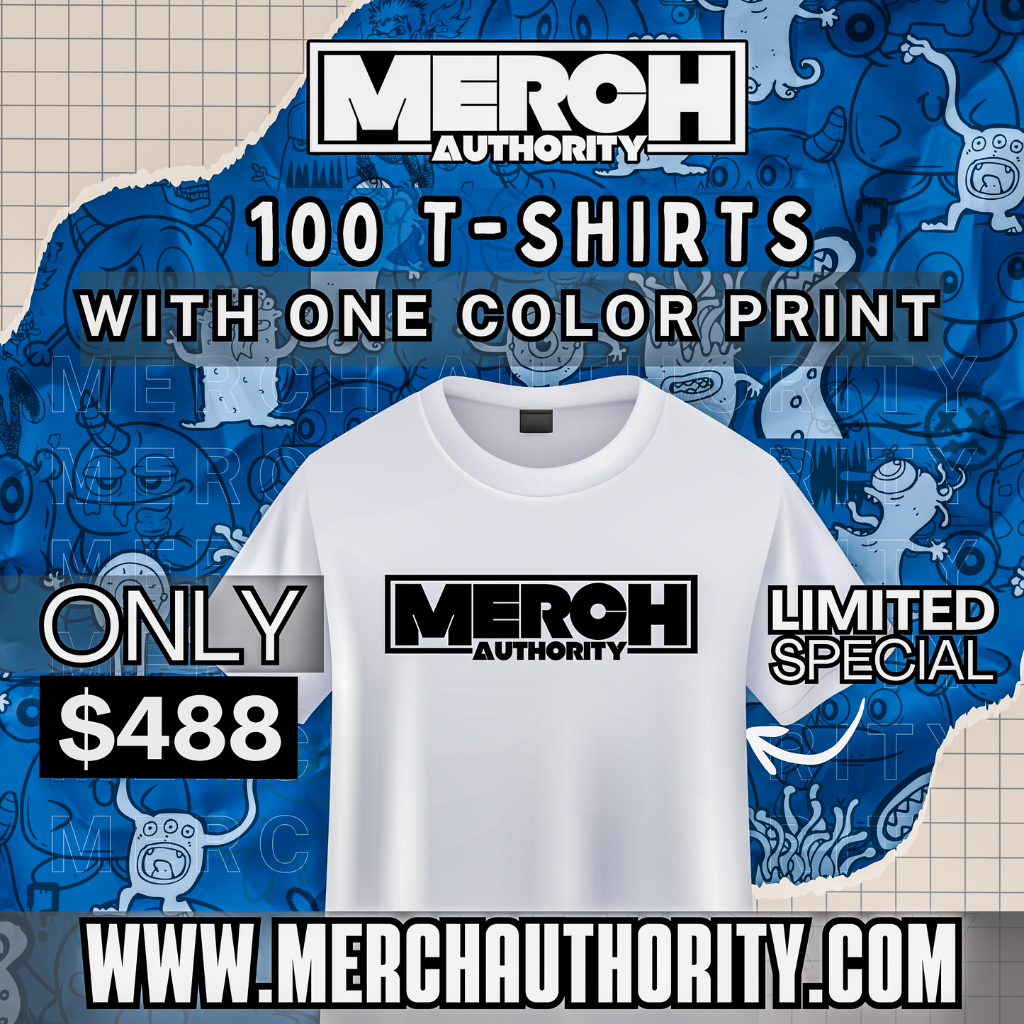 100 T-Shirts with One Color Print for $488 - LIMITED SPECIAL