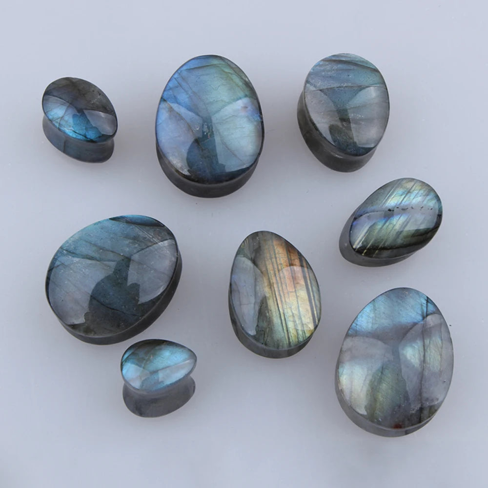 ONE PAIR TEAR DROP STYLE LABRADORITE STONE PLUGS