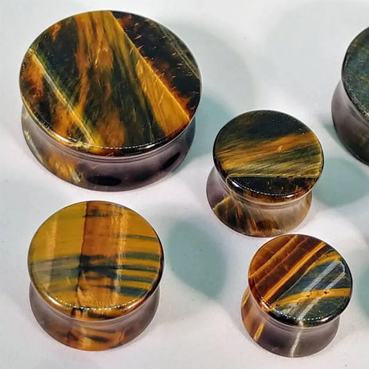 1 PAIR YELLOW TIGER EYE STONE PLUGS