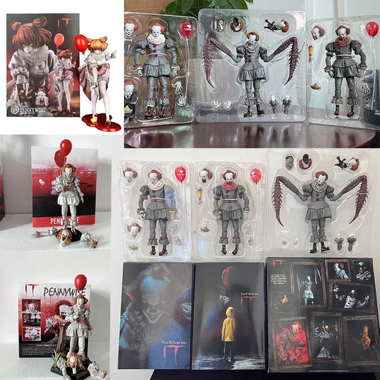 NECA Pennywise Joker Action Figure Toy Doll Horror Halloween Christmas Gift 18cm Bookshelf Ornament