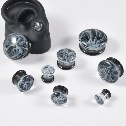 1 PAIR SMOKY GLASS DOUBLE FLARE PLUGS