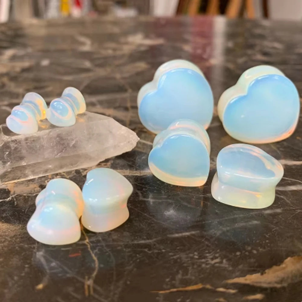 ONE PAIR HEART SHAPED OPALITE STONE PLUGS