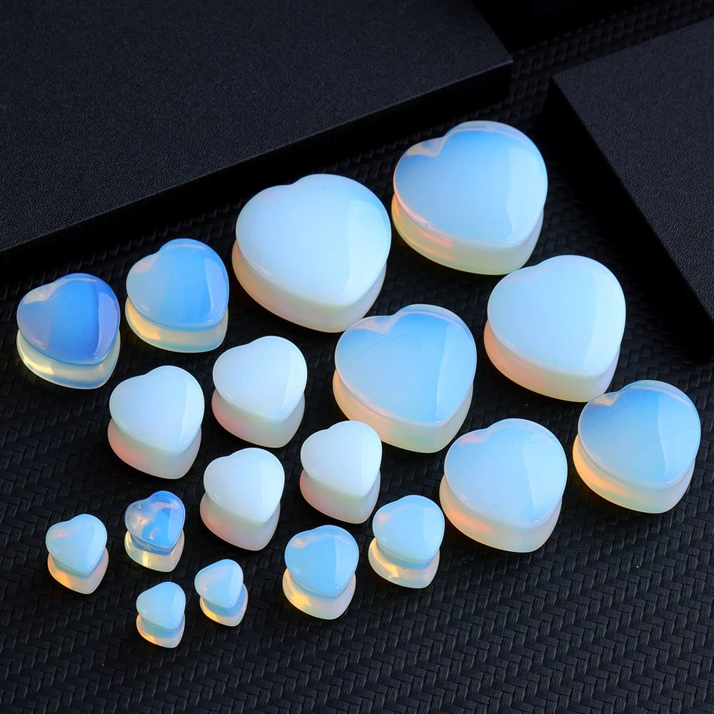 ONE PAIR HEART SHAPED OPALITE STONE PLUGS