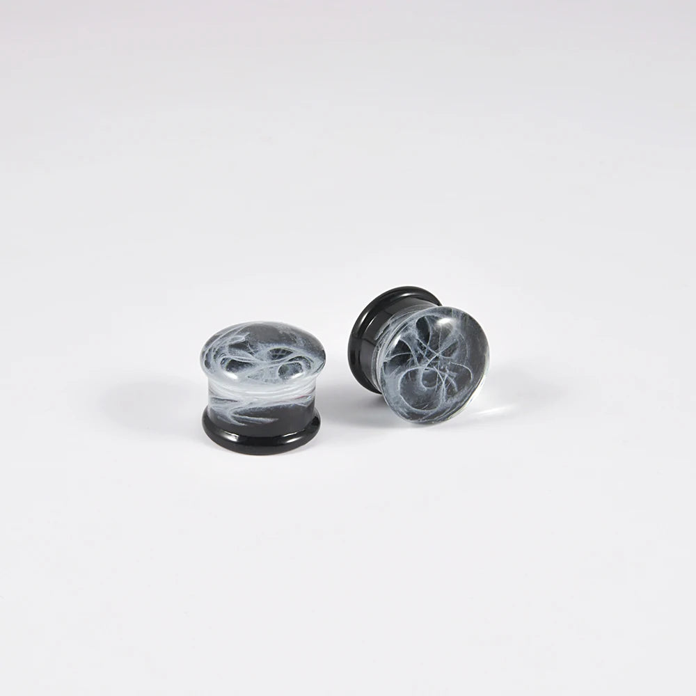 1 PAIR SMOKY GLASS DOUBLE FLARE PLUGS