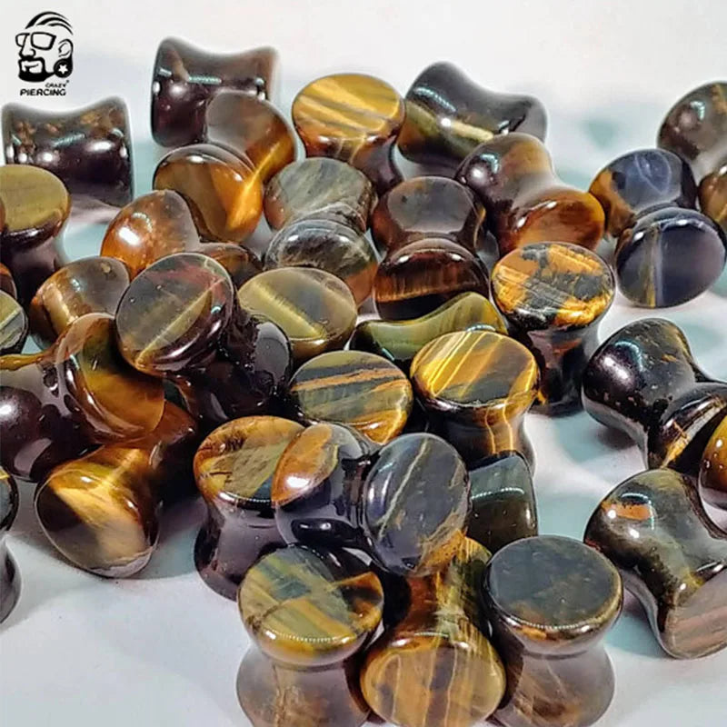 1 PAIR YELLOW TIGER EYE STONE PLUGS