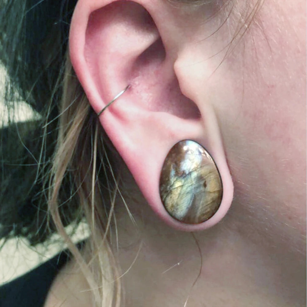 ONE PAIR TEAR DROP STYLE LABRADORITE STONE PLUGS