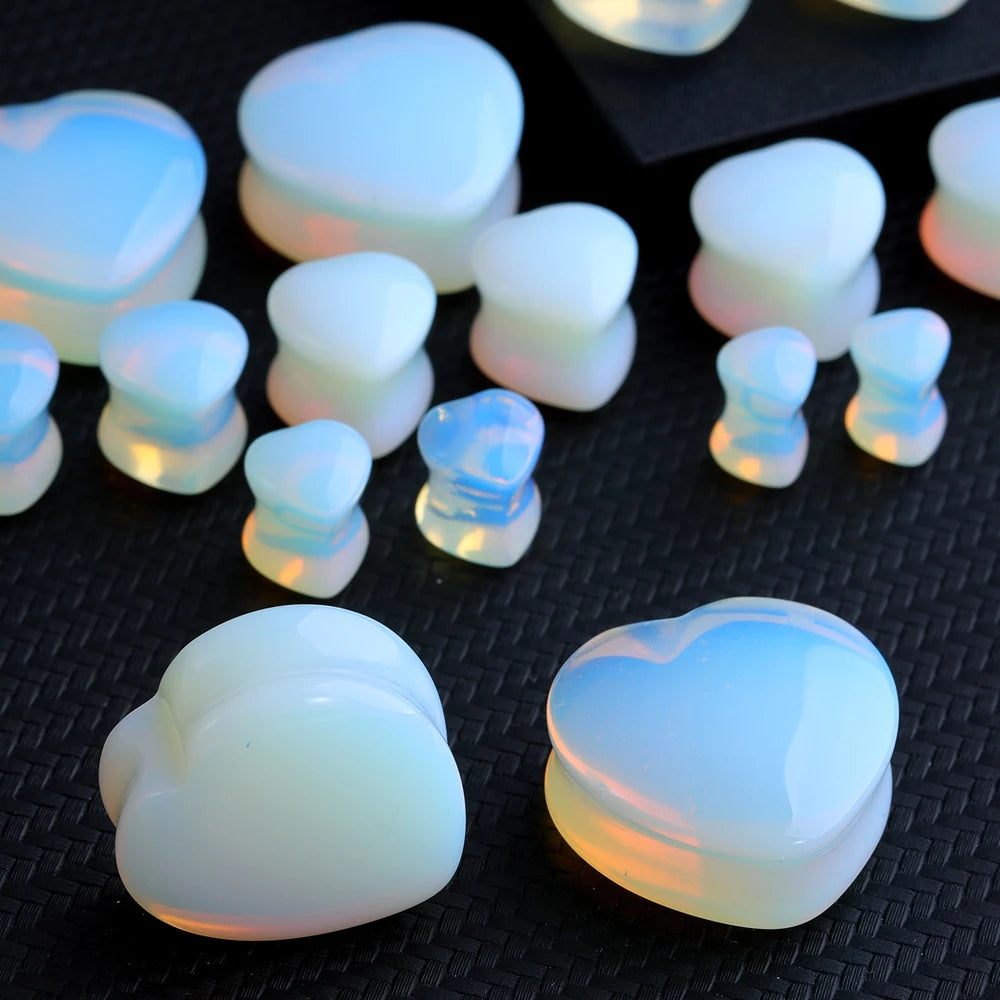 ONE PAIR HEART SHAPED OPALITE STONE PLUGS