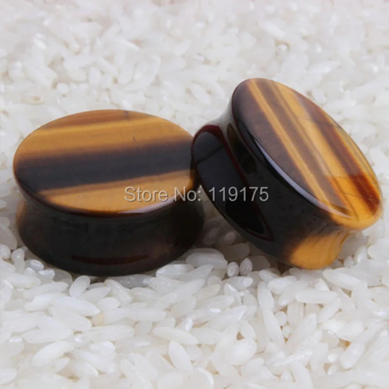 1 PAIR YELLOW TIGER EYE STONE PLUGS