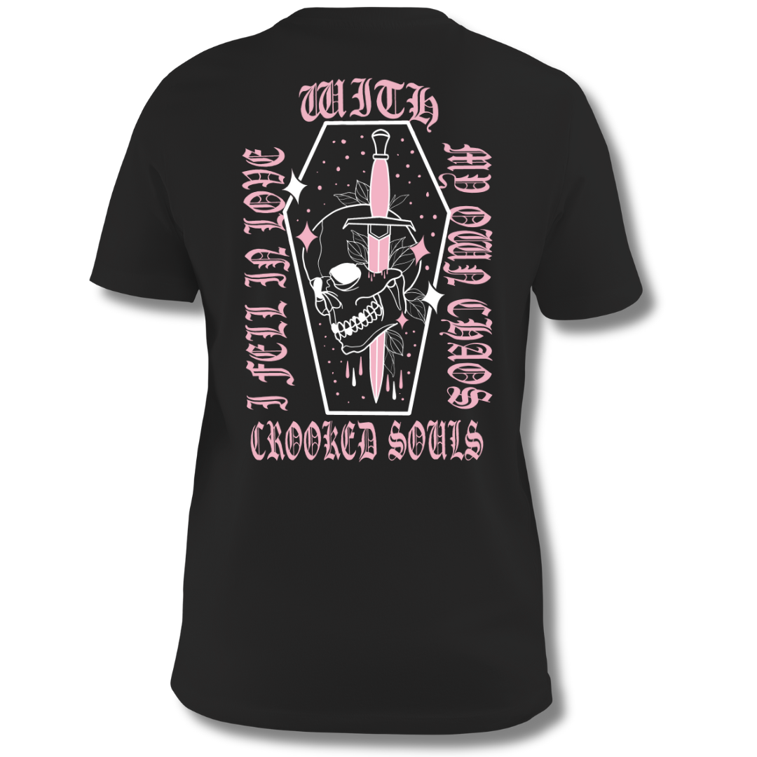 CROOKED SOULS - PINK SKULL & CASKET TEE